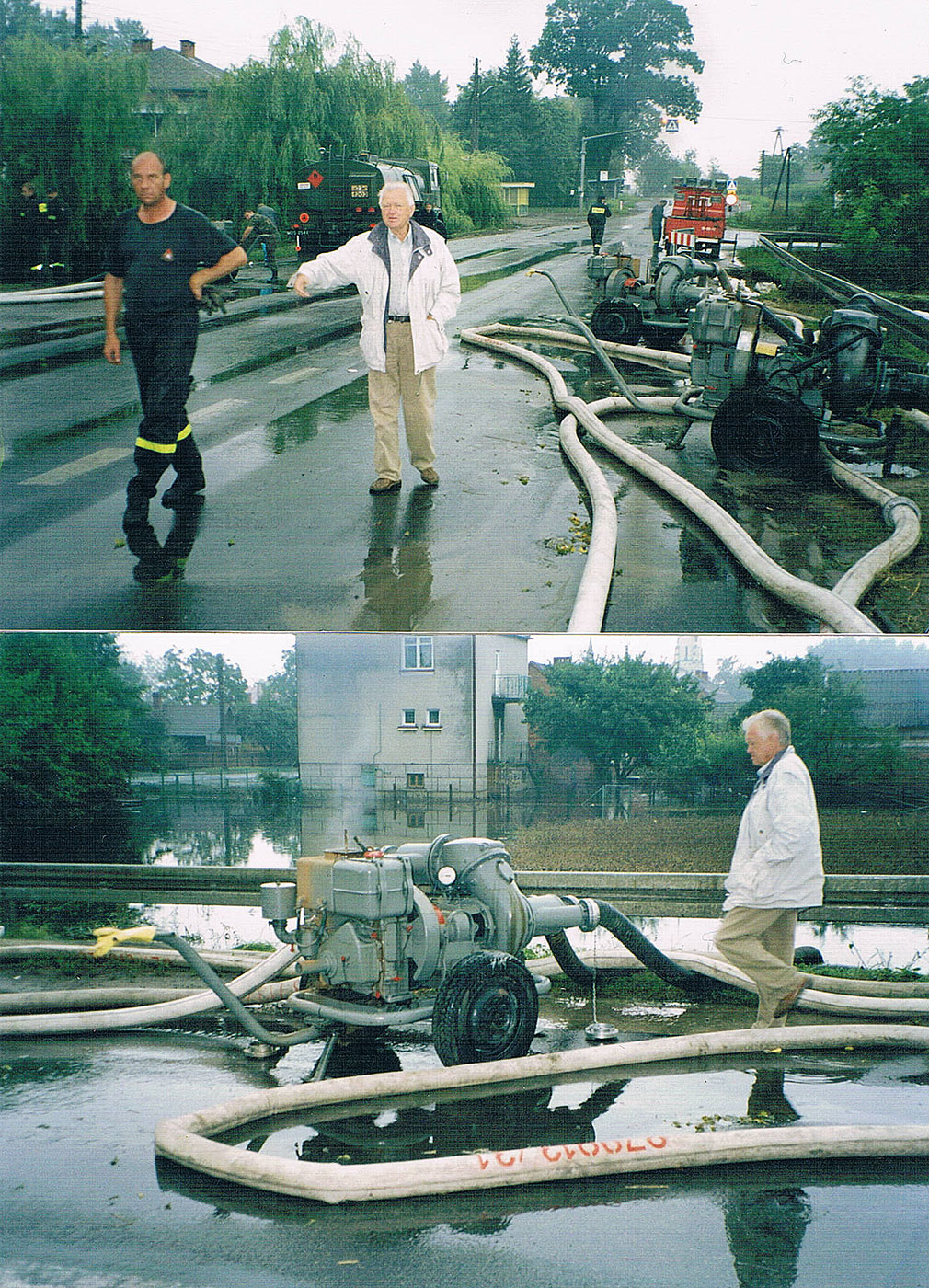 Prezes Zarządu Spółki January Skórski przy pompach odprowadzających wody powodziowe.
